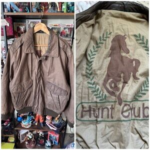 Vintage Hunt Club Leather Bomber Jacket Men’s XL 46R Horse Lined